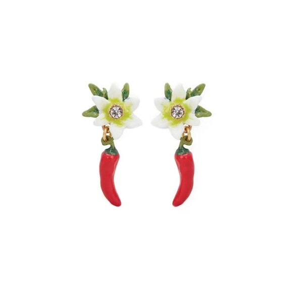 LES NEREIDES Red Chilli And Flower Hoop Earrings | APVE1061 - Picture 1 of 3